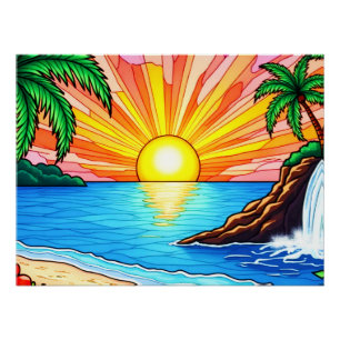 Tropical Stained Glass Inspired Poster