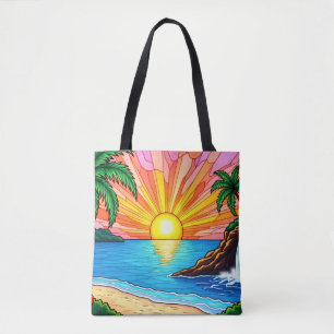 Tropical Stained Glass Sunset Tote Bag