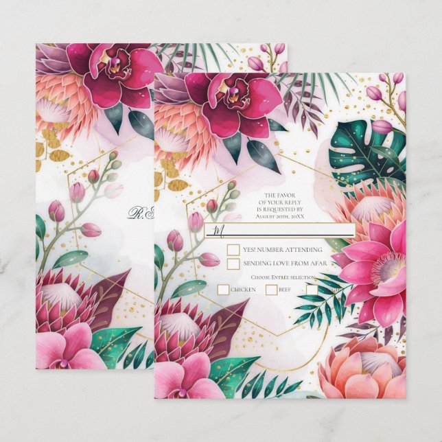 Tropical Stardust Garden Floral Paradise R.S.V.P. Invitation (Front/Back)