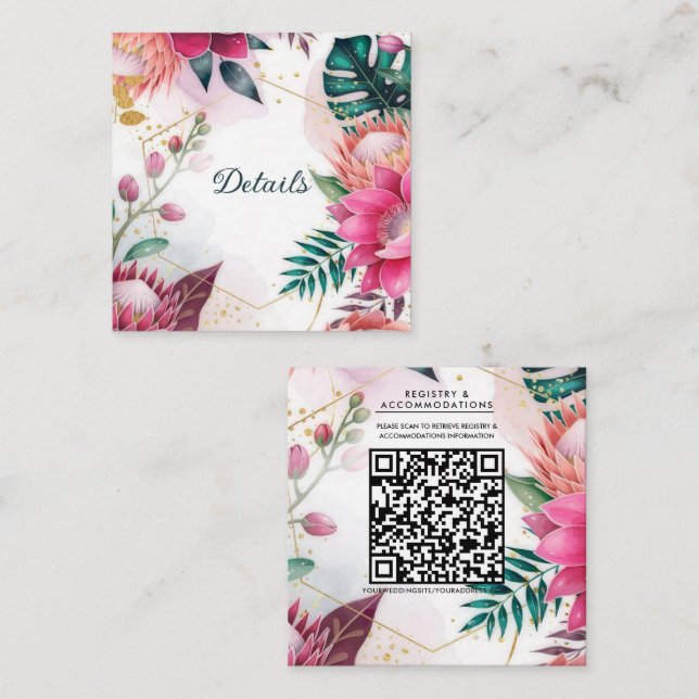 Tropical Stardust Garden Floral Paradise Wedding  Square Business Card (Front/Back)