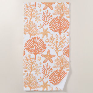 Tropical starfish and coral pattern beach towel