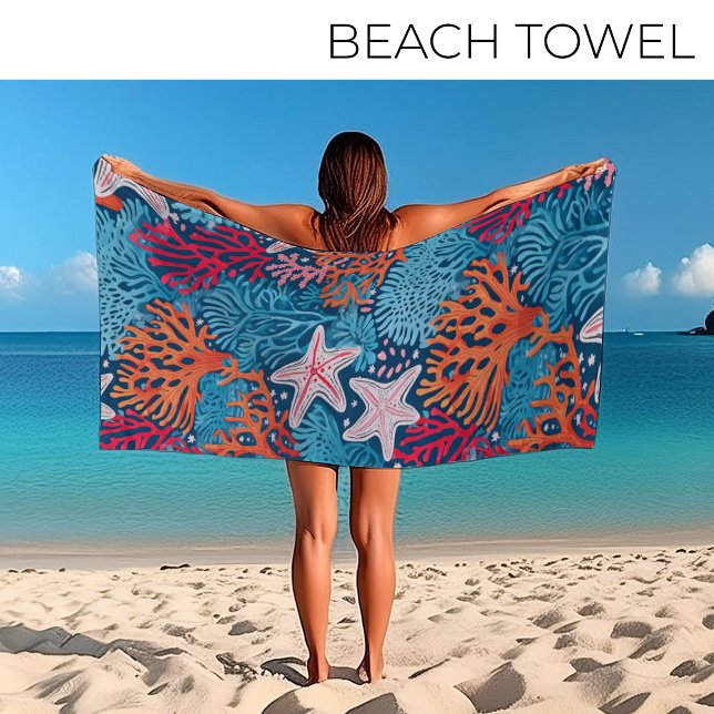 Tropical starfish and coral pattern beach towel (Creator Uploaded)