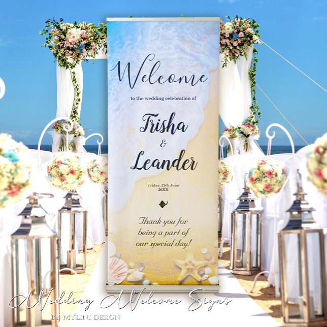 Tropical Starfish and Shells Beach Wedding Retractable Banner (Creator Uploaded)