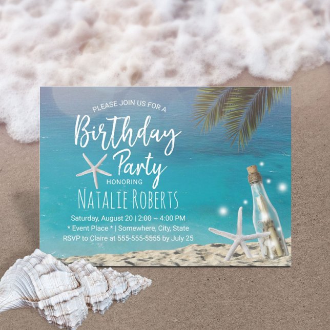 Tropical Starfish Beach Bottle Summer Birthday Invitation (Creator Uploaded)