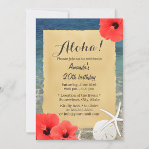 Tropical Starfish Beach Floral Birthday Party Invitation