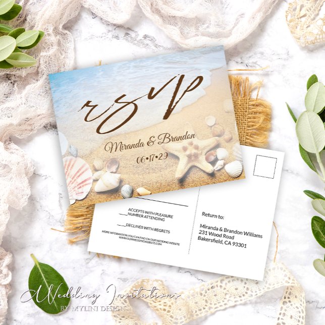 Tropical Starfish Beach Wedding RSVP Postcard (Creator Uploaded)