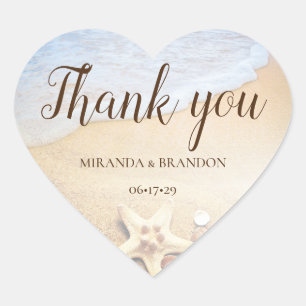 Tropical Starfish Beach Wedding Thank you Heart Sticker