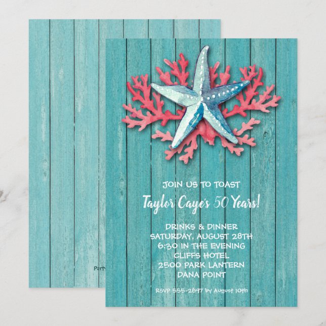 Tropical Starfish Birthday Invitations (Front/Back)