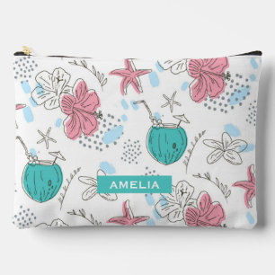 Tropical Starfish Coconut Cocktails Pattern Name Accessory Pouch