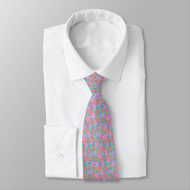 Tropical Starfish Pattern Tie (Tied)