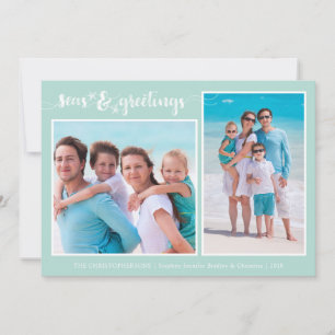 Tropical Starfish SEAsons Greetings Two Photos Holiday Card