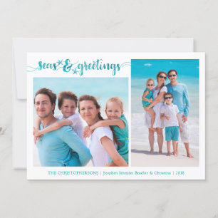 Tropical Starfish SEAsons Greetings   Two Photos Holiday Card