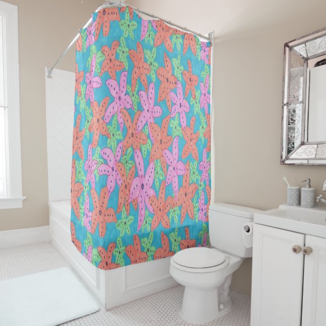 Tropical Starfish Shower Curtain (In Situ)