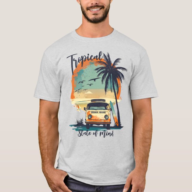 Tropical State of Mind Retro Beach T-Shirt (Front)