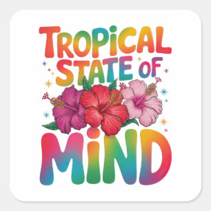 Tropical State of Mind Summer Beach Graphic Square Sticker