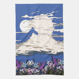 Tropical Storm and Flowers Tea Towel