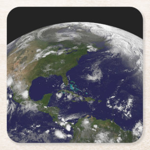Tropical Storms On Planet Earth. Square Paper Coaster