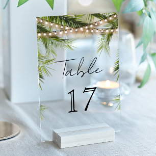 Tropical String Light Wedding Acrylic Table Number