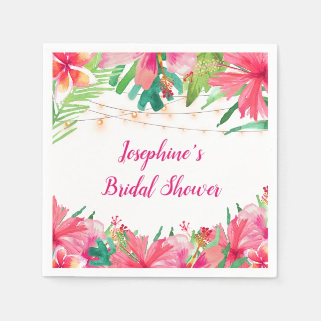 Tropical String Lights Floral Bridal Shower Napkin (Front)