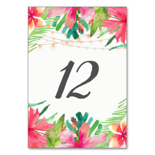 Tropical String Lights Floral Table Number Cards