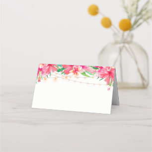 Tropical String Lights Floral Wedding Place Card