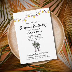Tropical String Lights Palm Trees Birthday Party  Invitation