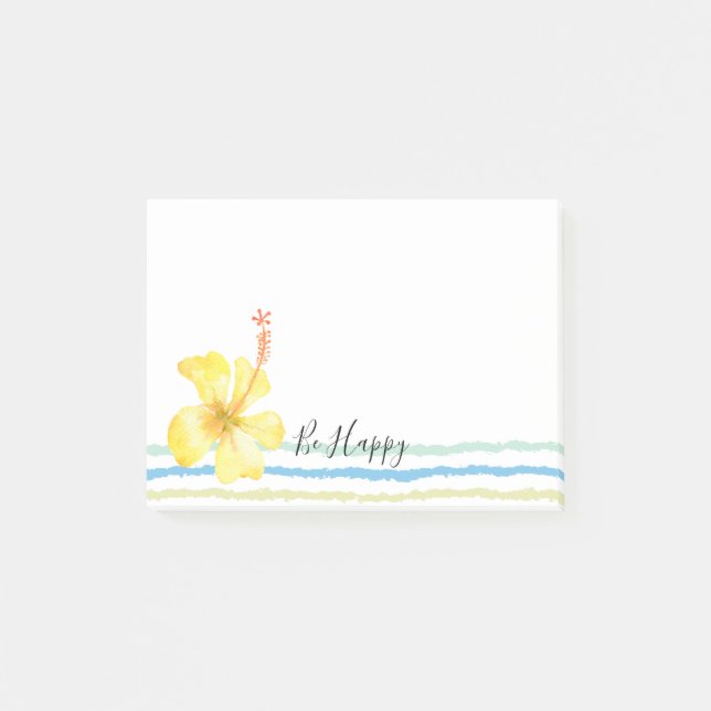 Tropical Stripes Yellow Hibiscus Floral Post-it Notes (Front)