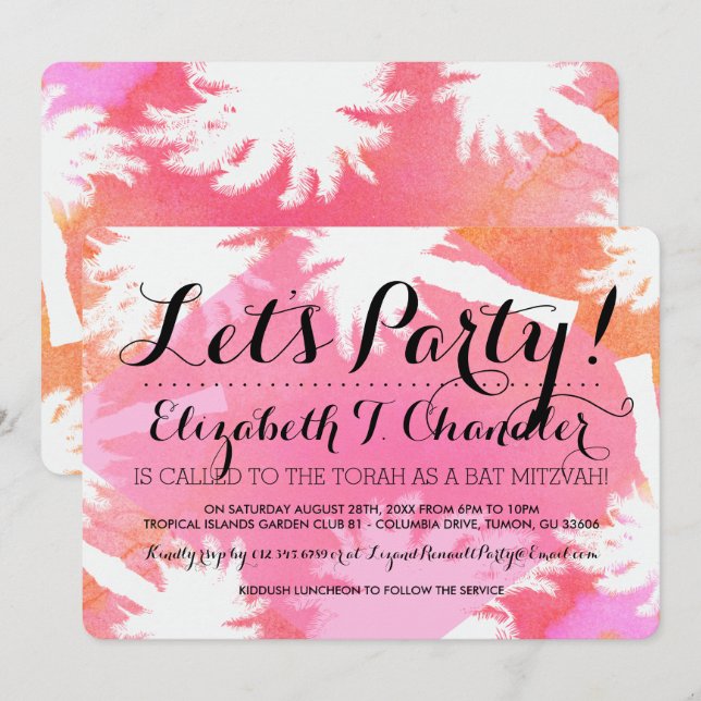 Tropical Summer Bat Mitzvah Invites (Front/Back)