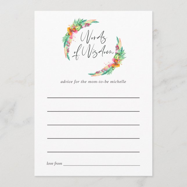 Tropical Summer Beach Baby Shower Mum Advice (Front)