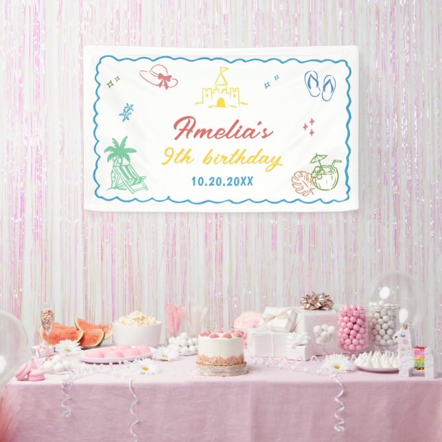 Tropical Summer Beach Birthday Party  Banner (Party)