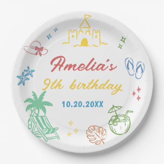 Tropical Summer Beach Birthday Party Paper Plate