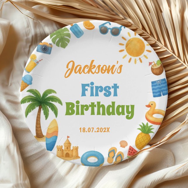 Tropical Summer Beach Birthday Party Paper Plates (Creator Uploaded)