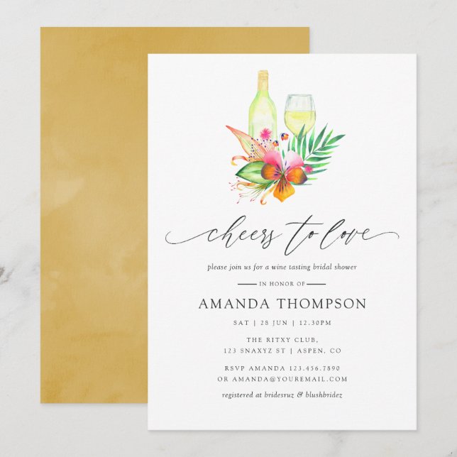 Tropical Summer Beach Bridal Shower Wine Tasting Invitation (Front/Back)