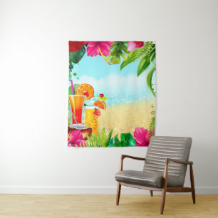 Tropical Summer Beach Drinks Aloha Luau Backdrop Tapestry