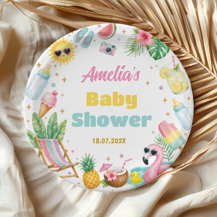 Tropical Summer Beach Girl Baby Shower Party Paper Plate