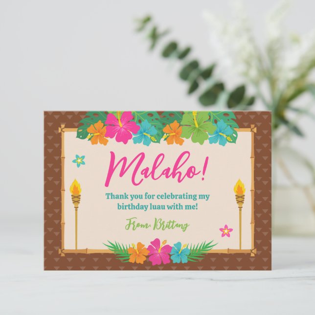 Tropical Summer Beach Luau Birthday Thank You Card (Standing Front)