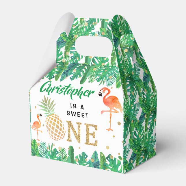 Tropical Summer Beach Luau Boys 1st Birthday Favour Box (Front Side)