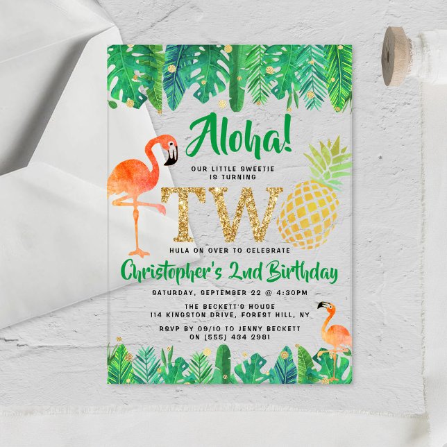 Tropical Summer Beach Luau Boys 2nd Birthday Acrylic Invitations (Creator Uploaded)
