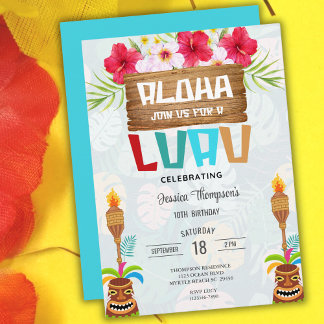 Tropical Summer Beach Luau Girls 10th Birthday Invitation