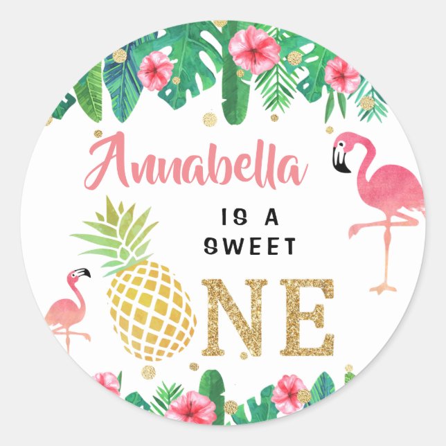 Tropical Summer Beach Luau Girls 1st Birthday Classic Round Sticker (Front)