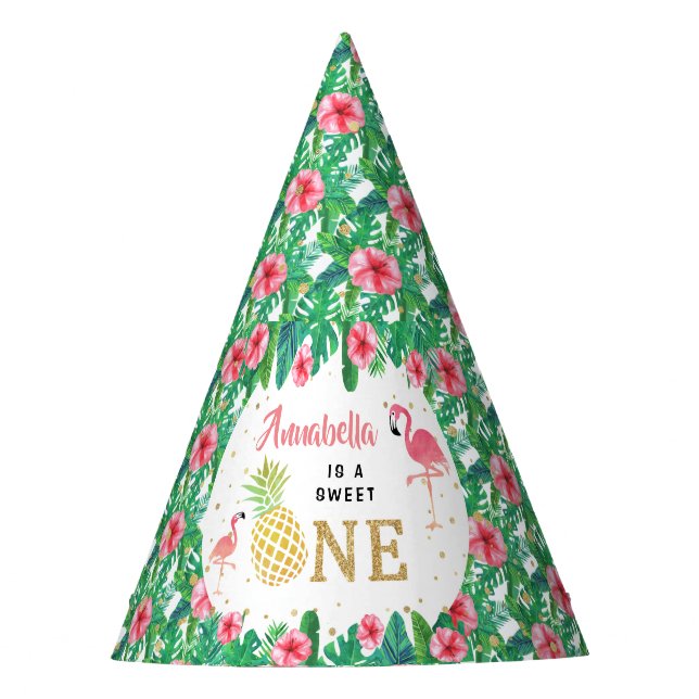 Tropical Summer Beach Luau Girls 1st Birthday Party Hat (Front)