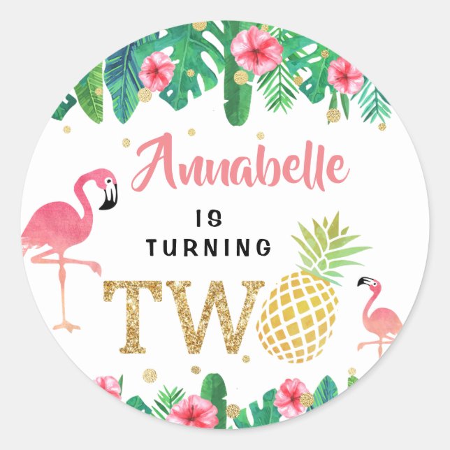 Tropical Summer Beach Luau Girls 2nd Birthday Classic Round Sticker (Front)