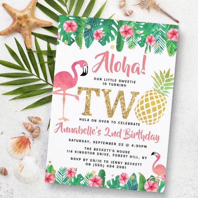 Tropical Summer Beach Luau Girls 2nd Birthday Invitation (Creator Uploaded)