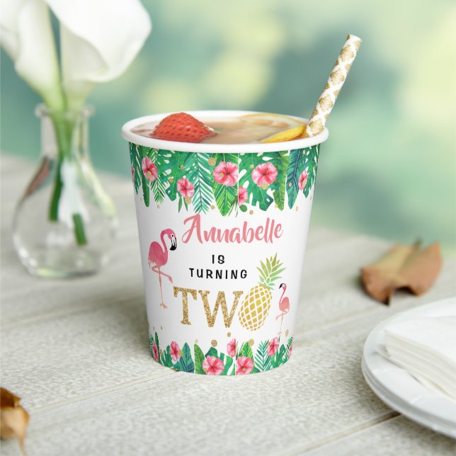 Tropical Summer Beach Luau Girls 2nd Birthday Paper Cups (Insitu)
