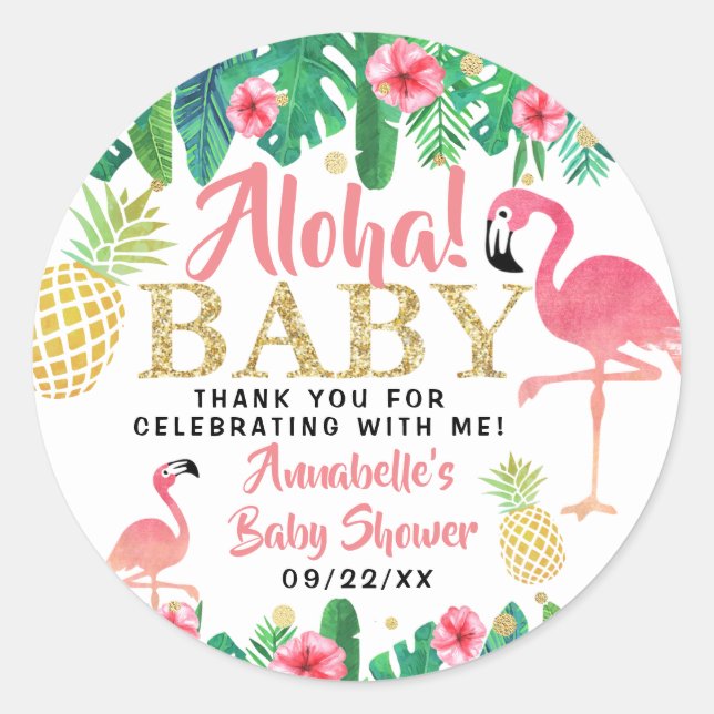 Tropical Summer Beach Luau Girls Baby Shower Classic Round Sticker (Front)