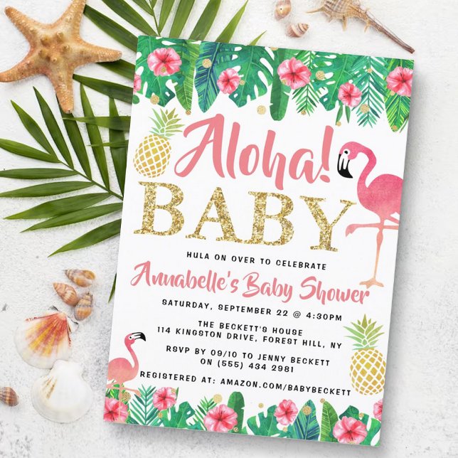 Tropical Summer Beach Luau Girls Baby Shower Invitation (Creator Uploaded)