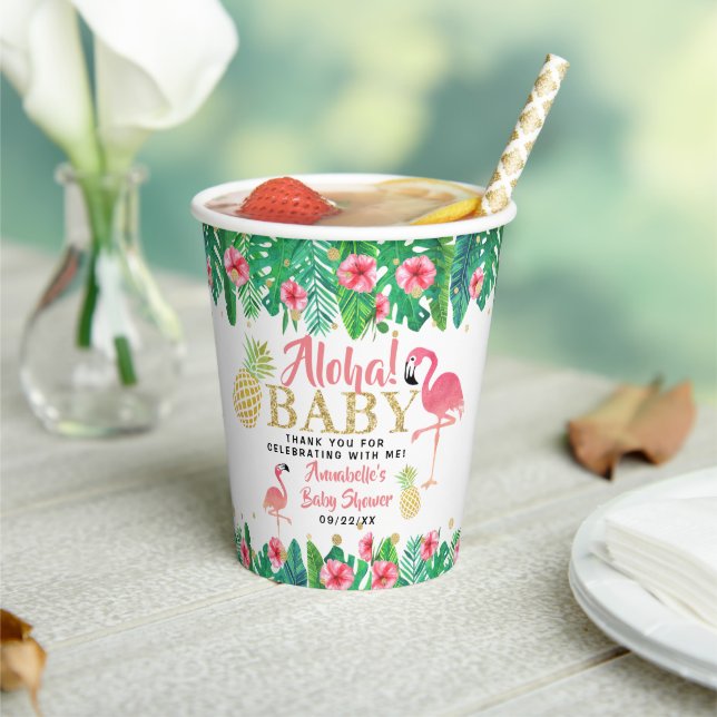 Tropical Summer Beach Luau Girls Baby Shower Paper Cups (Insitu)