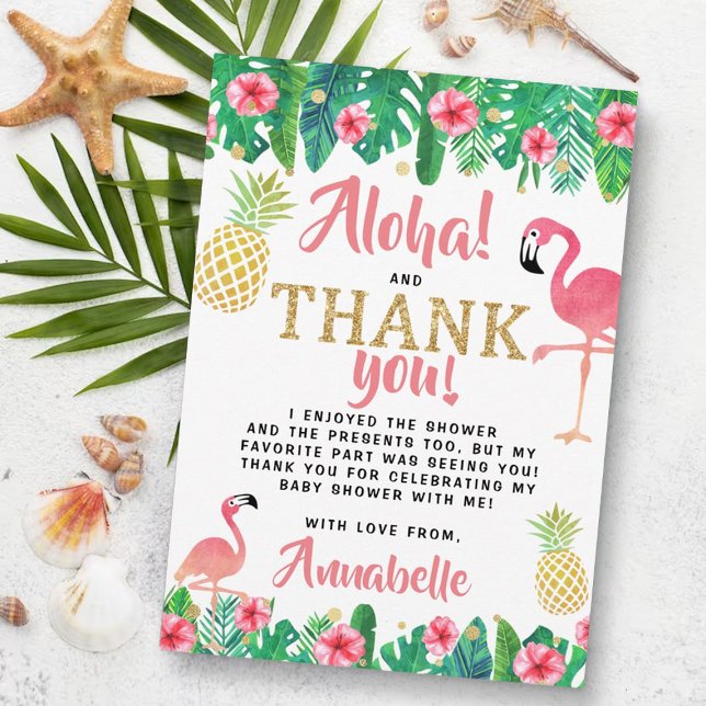 Tropical Summer Beach Luau Girls Baby Shower Thank You Card (Creator Uploaded)