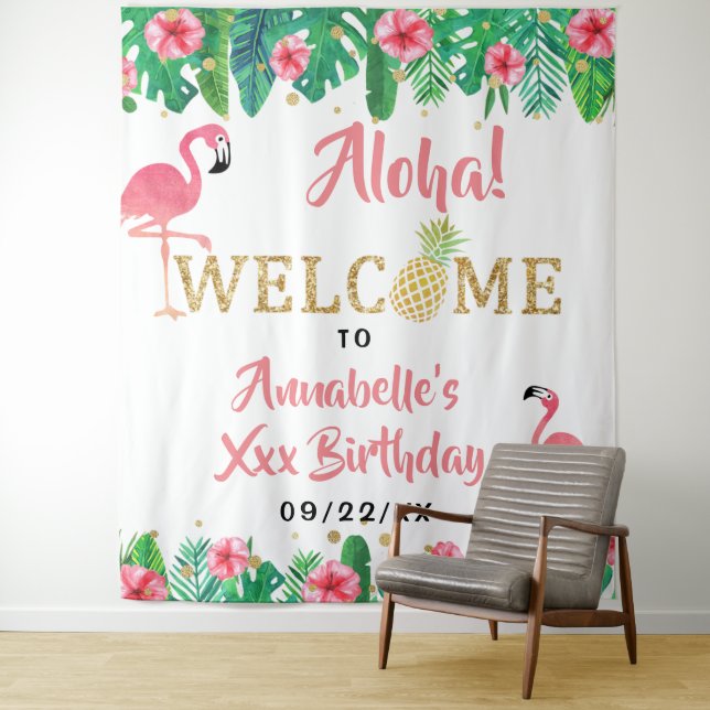 Tropical Summer Beach Luau Girls Birthday Tapestry (In Situ)