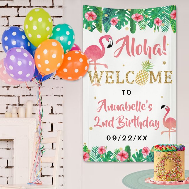 Tropical Summer Beach Luau Girls Birthday Welcome Banner (Creator Uploaded)